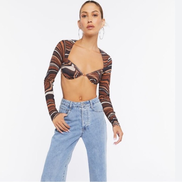 BROWN MESH CROP TOP - Picture 1 of 9